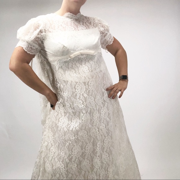 Vintage 70’s empire lace wedding dress costume - Picture 2 of 8
